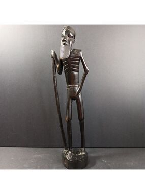 A Jackir Collection Statue "Beggar" Hand Carved African Curio Sculpture 11.5in